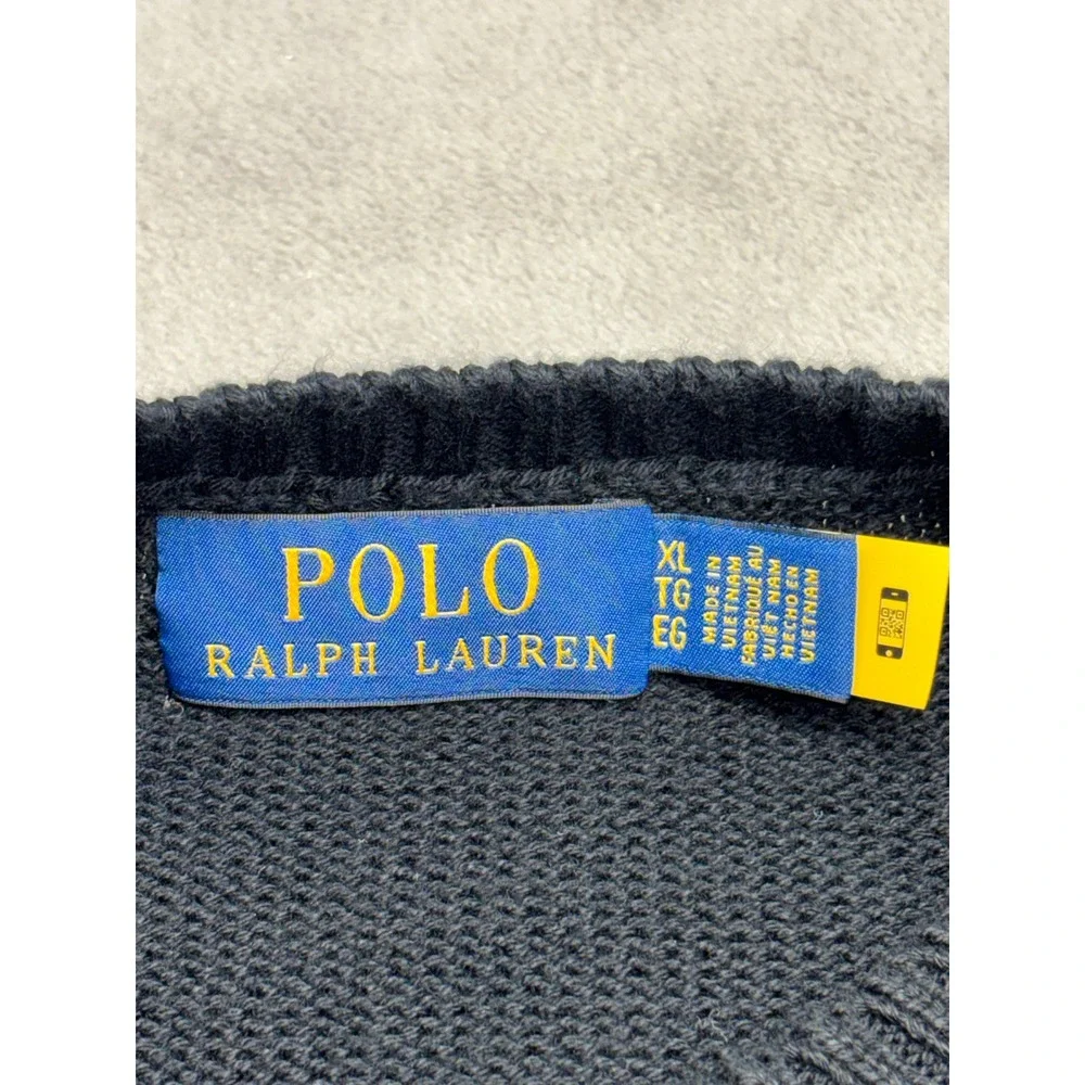 Polo Ralph Lauren Mens XL Cotton Crewneck Sweater Navy Blue Red Pony Logo